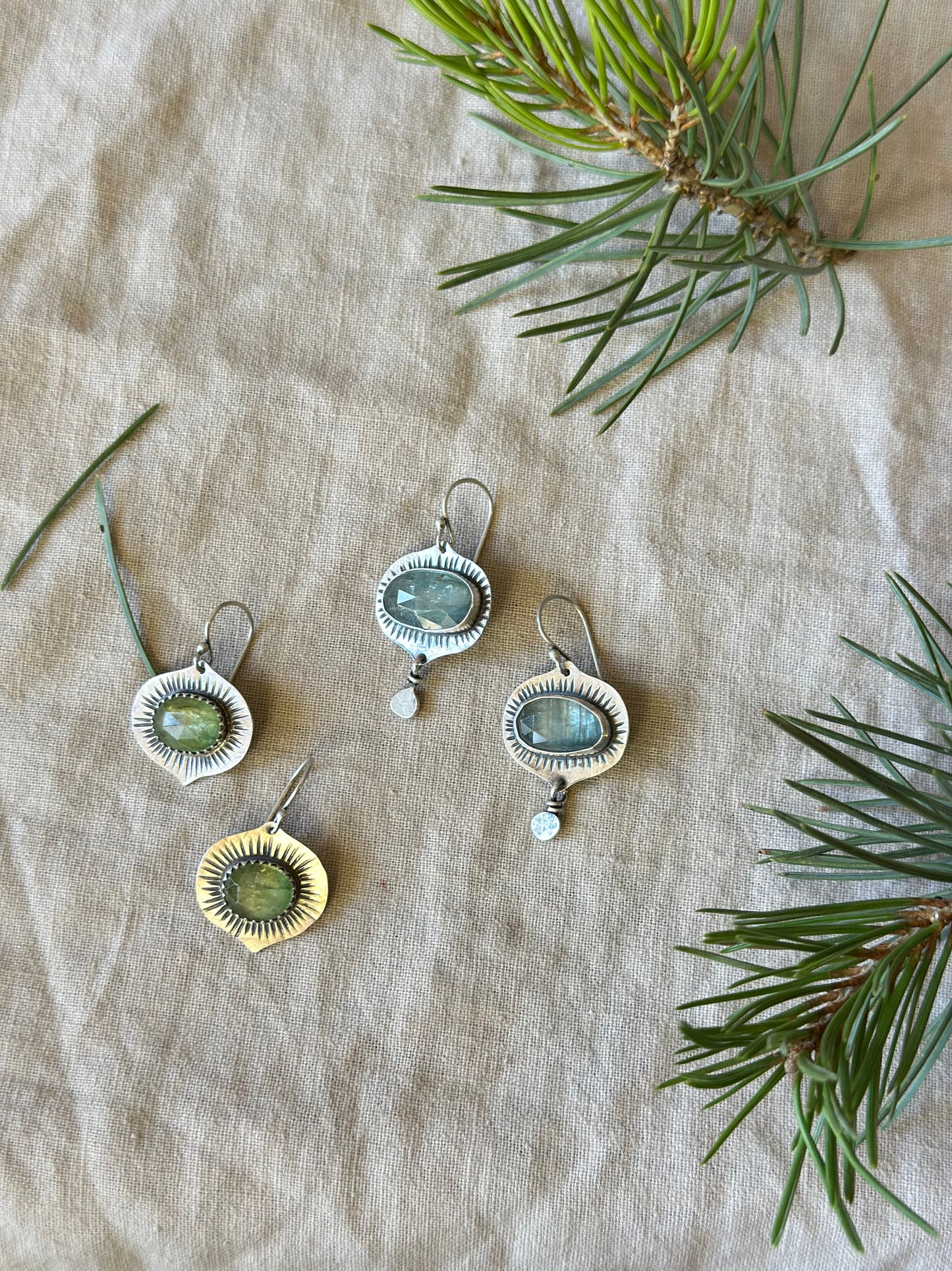 Aqua Kyanite Leaf earrings - Sterling Silver