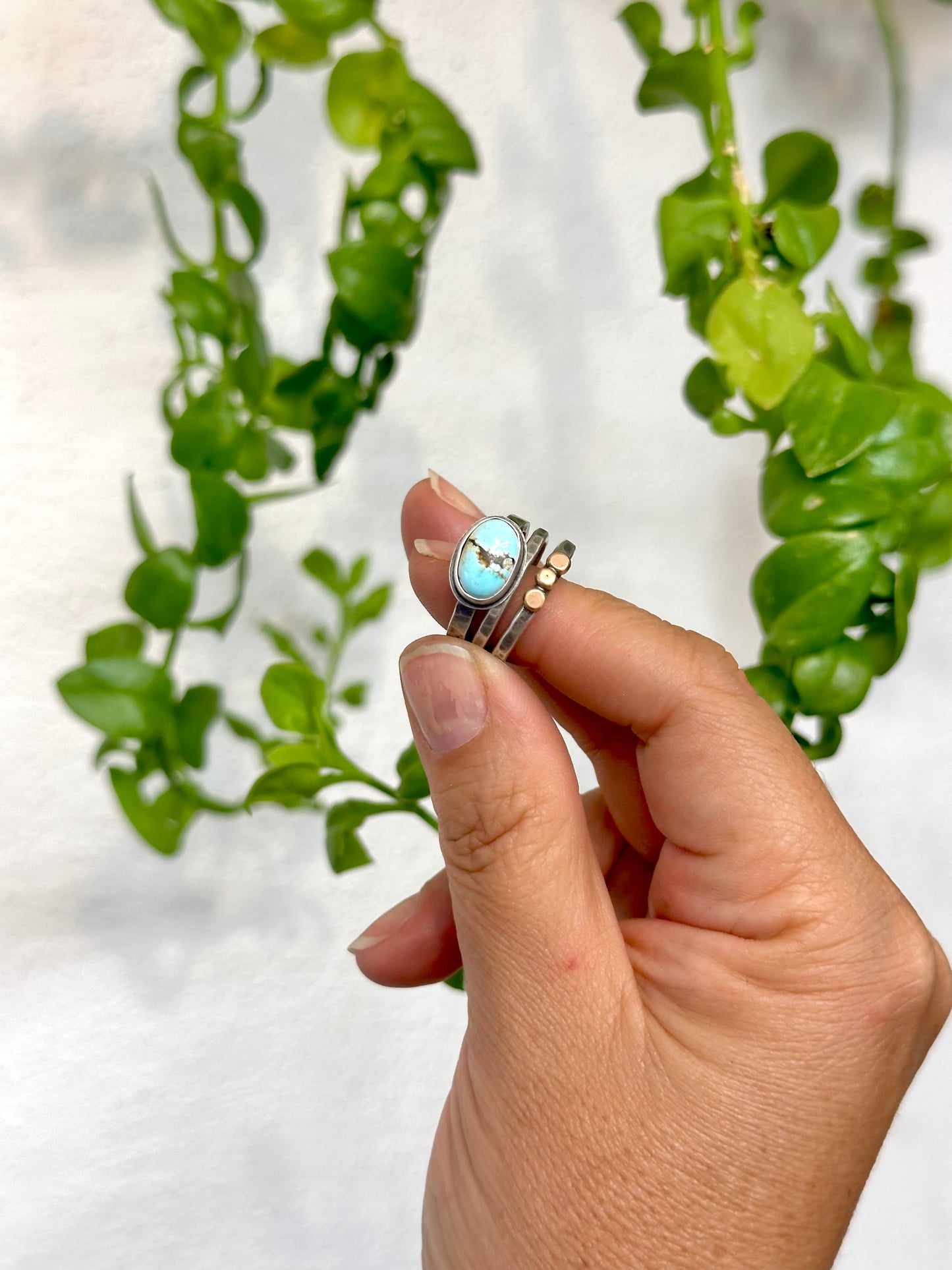 3-piece Golden Hills Turquoise and Sterling Silver • stackable ring set • set fits size 6