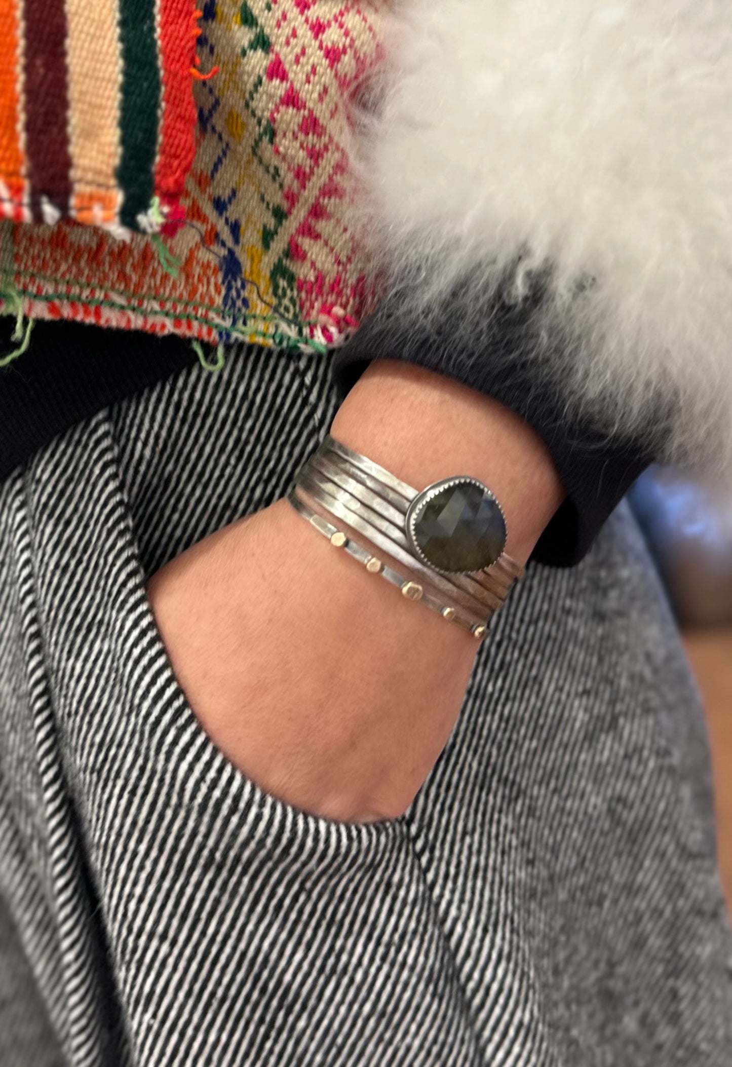 Stacked - Attached Bracelet - Labradorite- Cuff with Movement - ready to ship