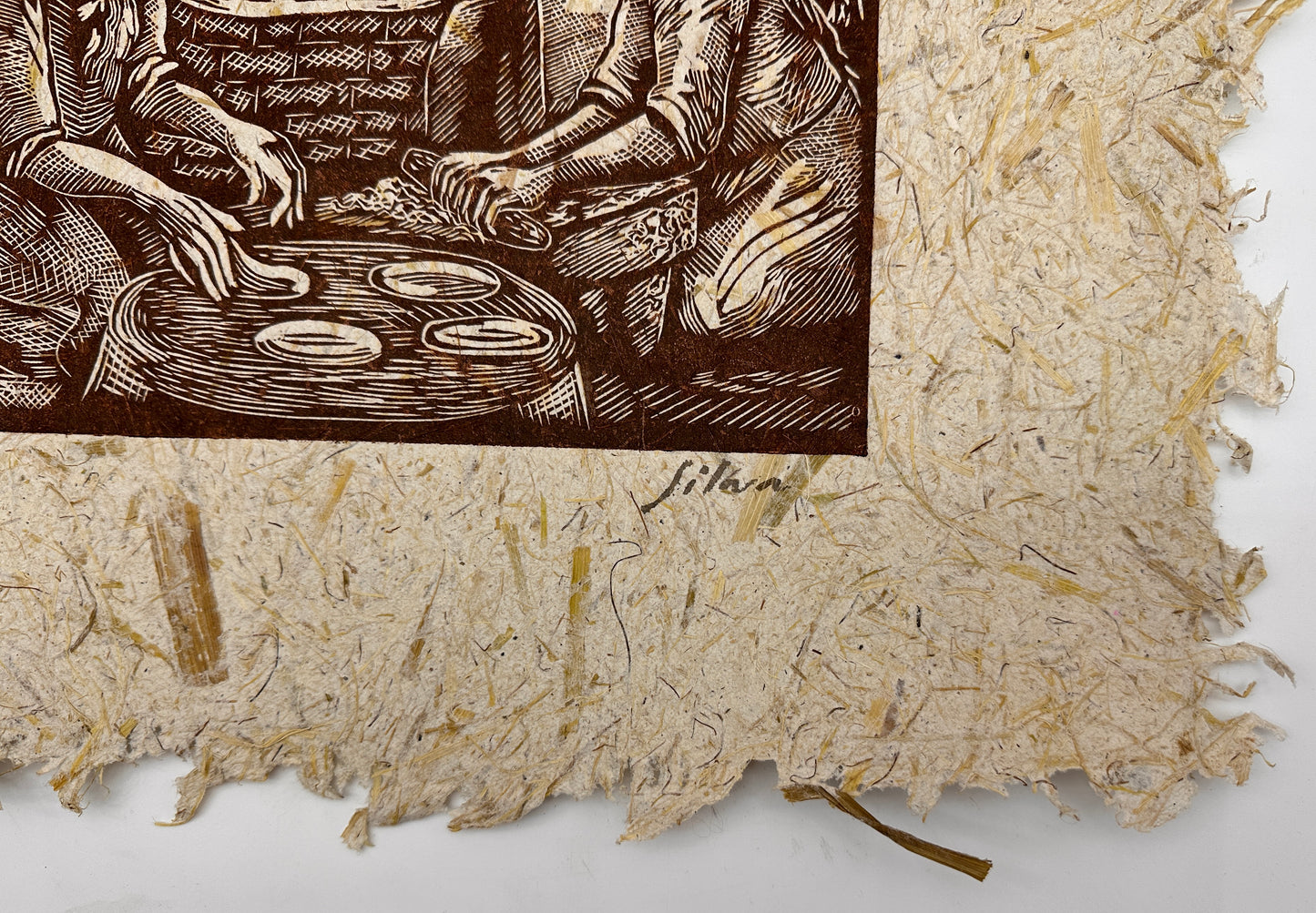 Lino Print ~ corn husk artisanal paper - 13” x 18”