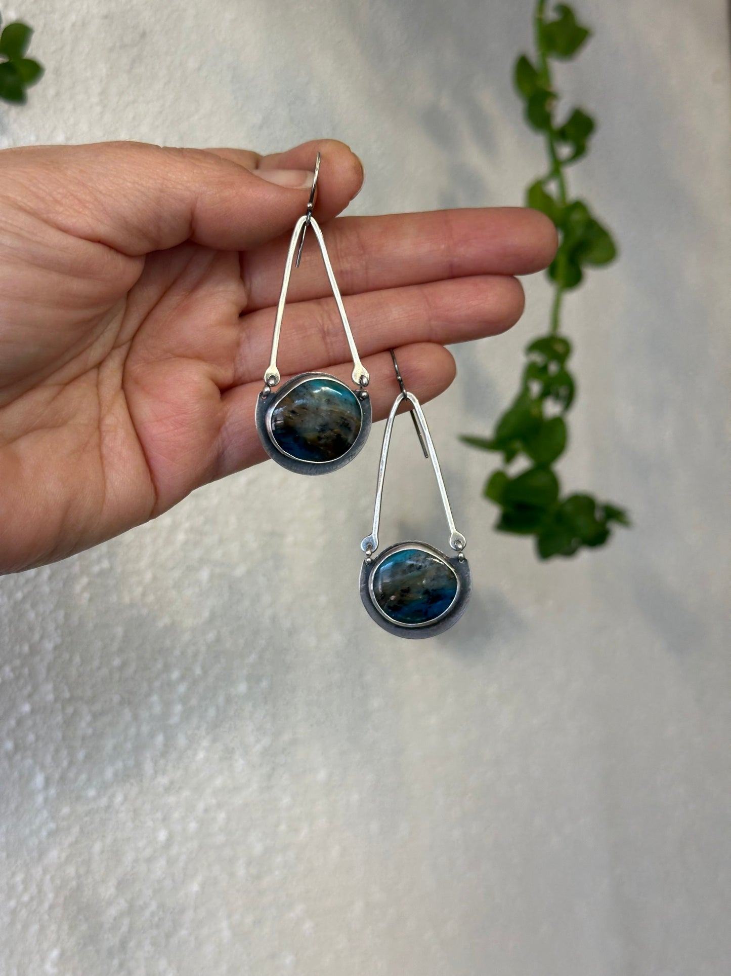 Peruvian Opal Dangling Earrings - sterling silver