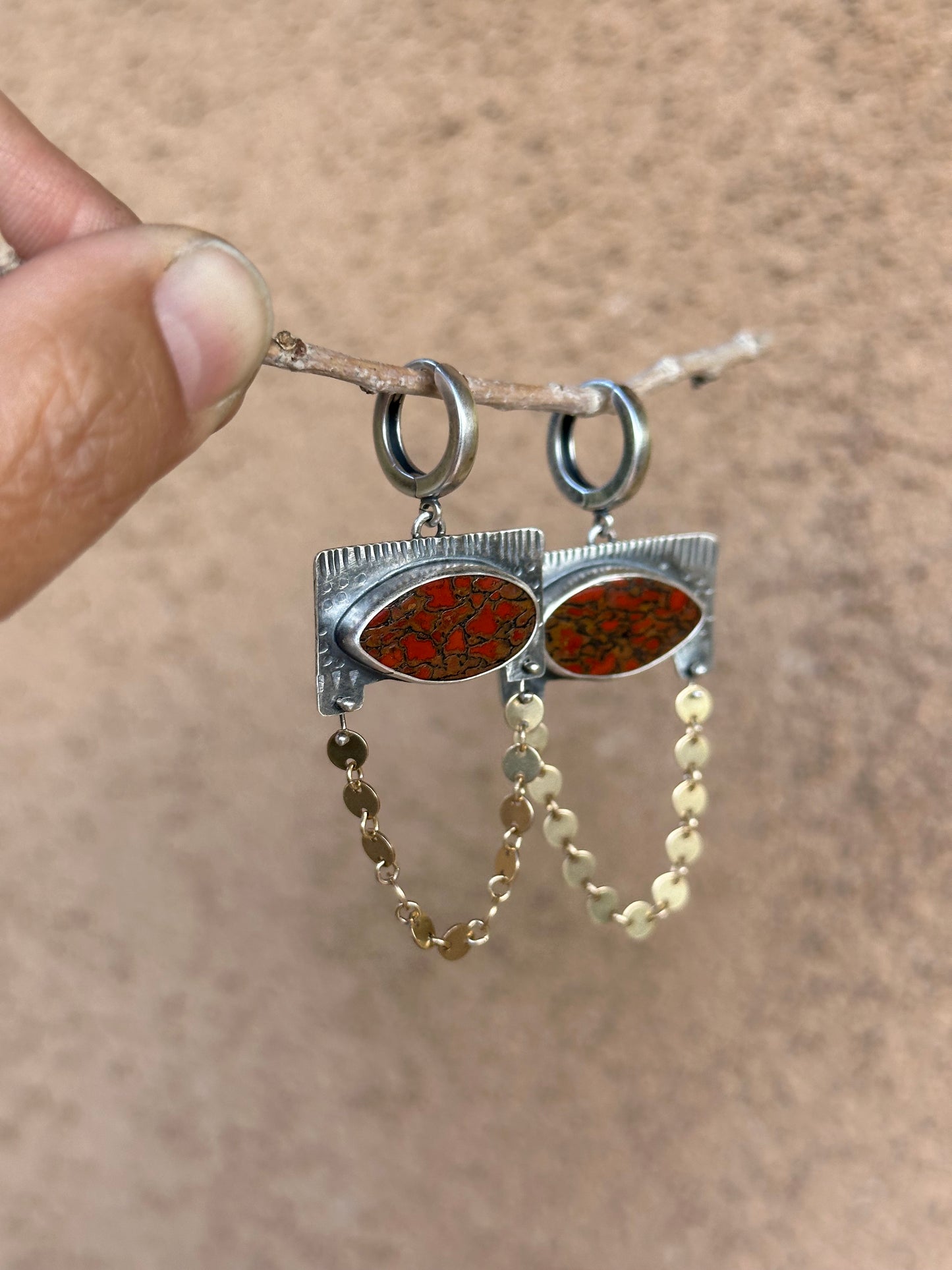 Hoops Dinosaur bone & sterling silver earrings ~ Manta earrings