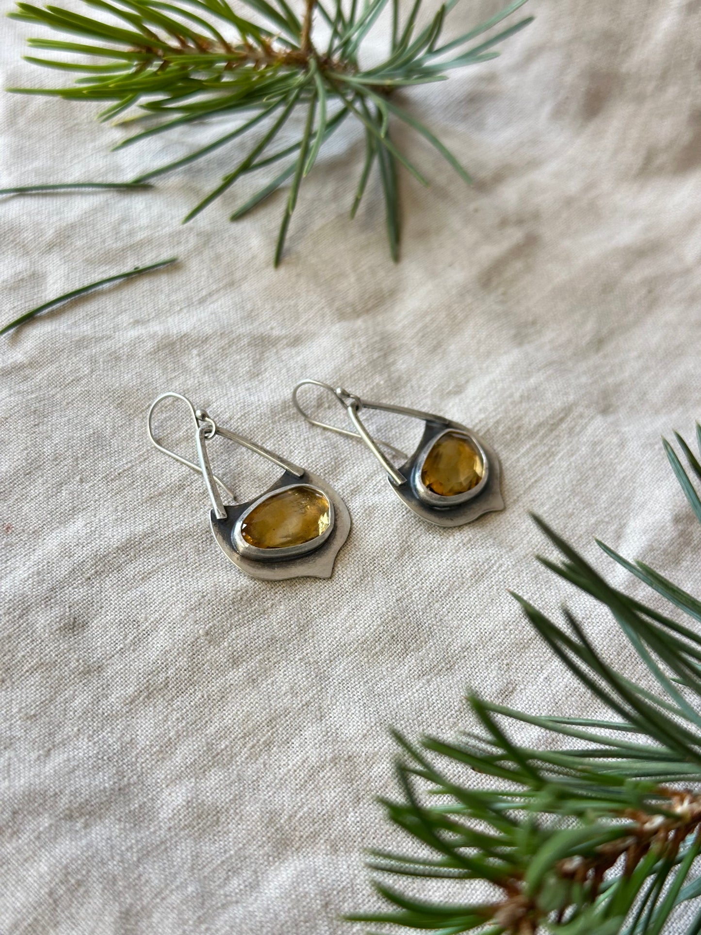 Citrine leaf earrings - sterling silver