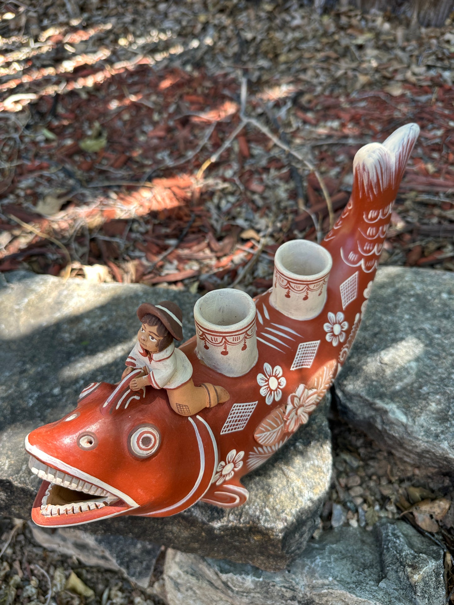 Piranha with boy - candle holder