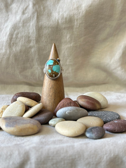 Bubbly Carico Lake Turquoise and Sterling Silver Ring - size 7