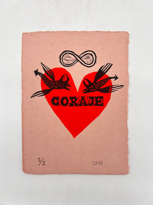 Corazon Coraje - linocut print