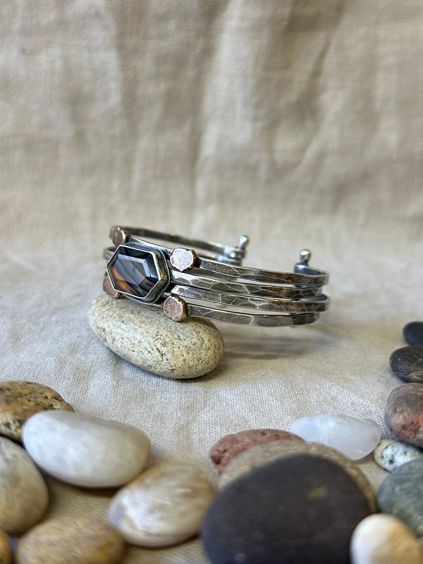Stacked - Attached Bracelet - Montana Agate - Cuff with Movement - ready to ship