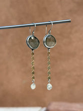 Load image into Gallery viewer, Moss Aquamarine dangle earrings - Sterling Silver and gold filled
