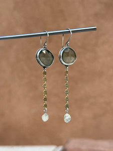 Moss Aquamarine dangle earrings - Sterling Silver and gold filled