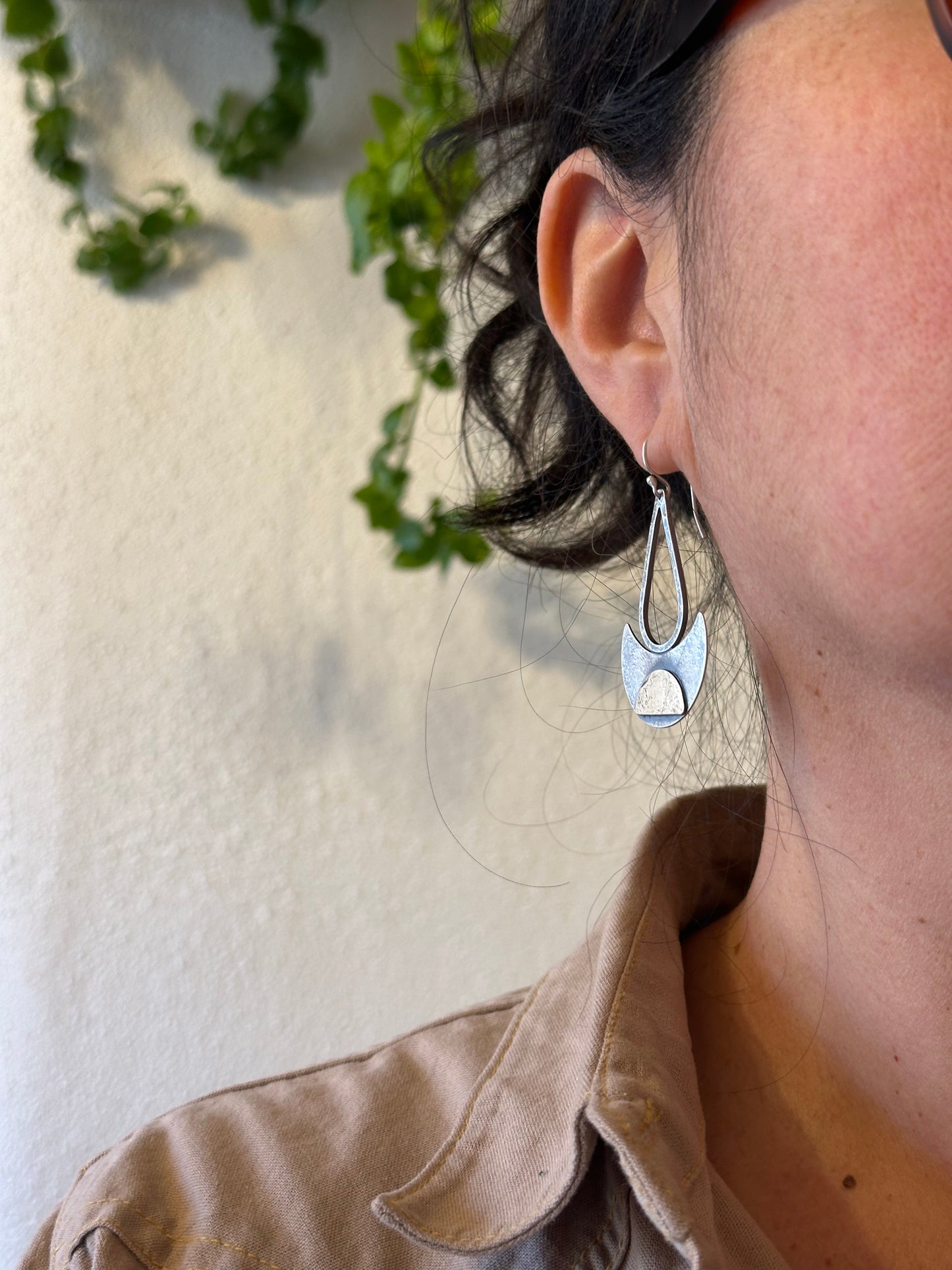 Moon inspired dangles - Sterling Silver and brass