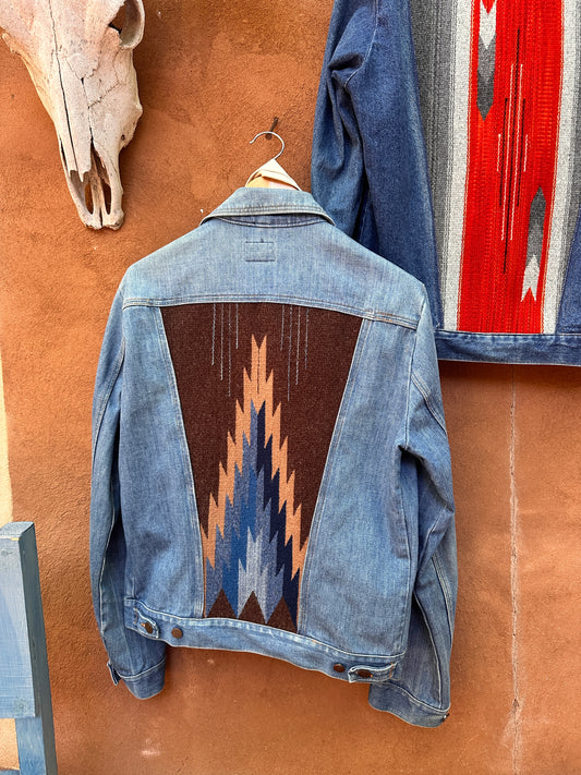 Denim Wrangler Jacket - Handwoven back panel - Size Large