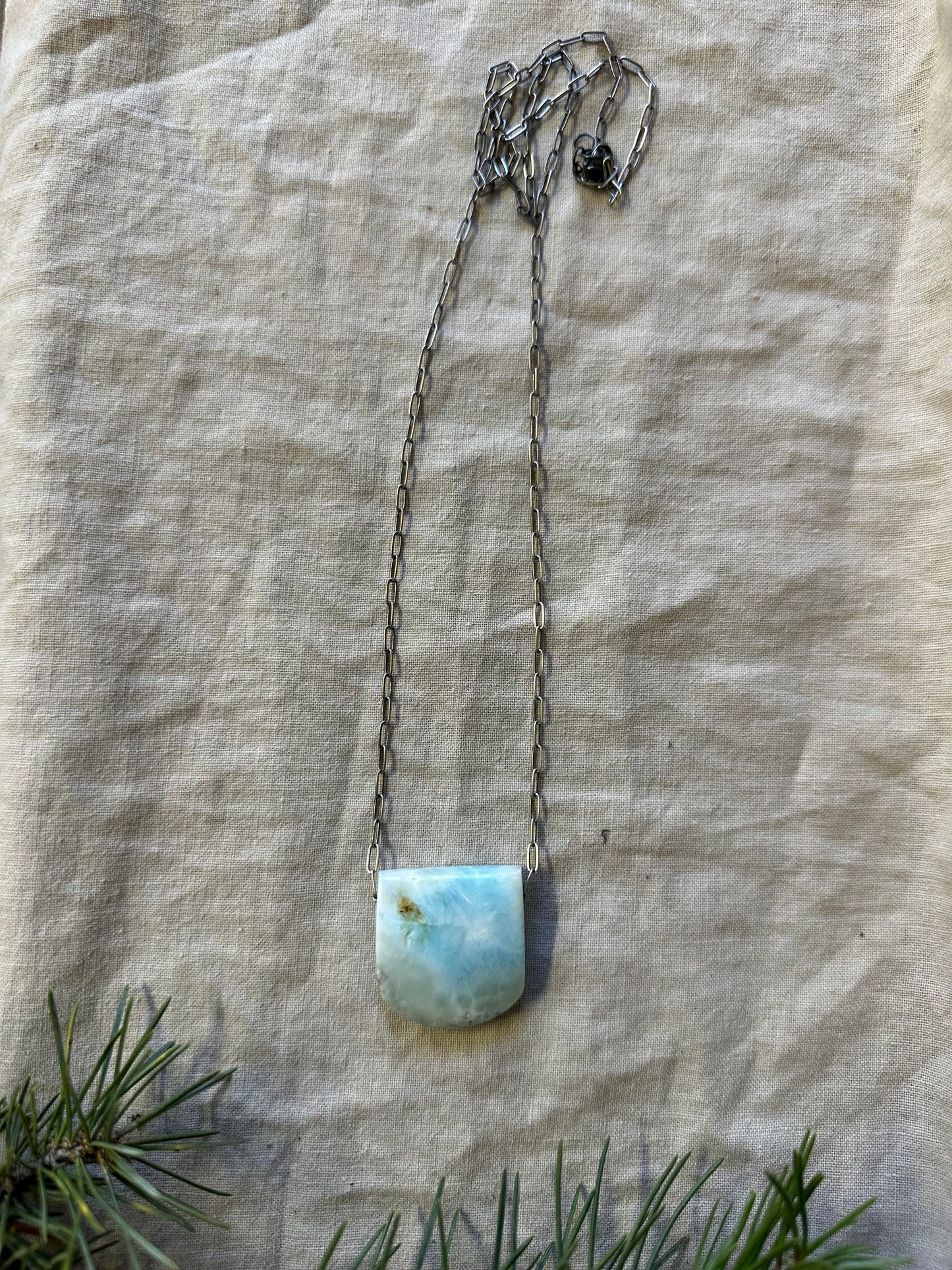Pierced Larimar Pendant Necklace - Long necklace
