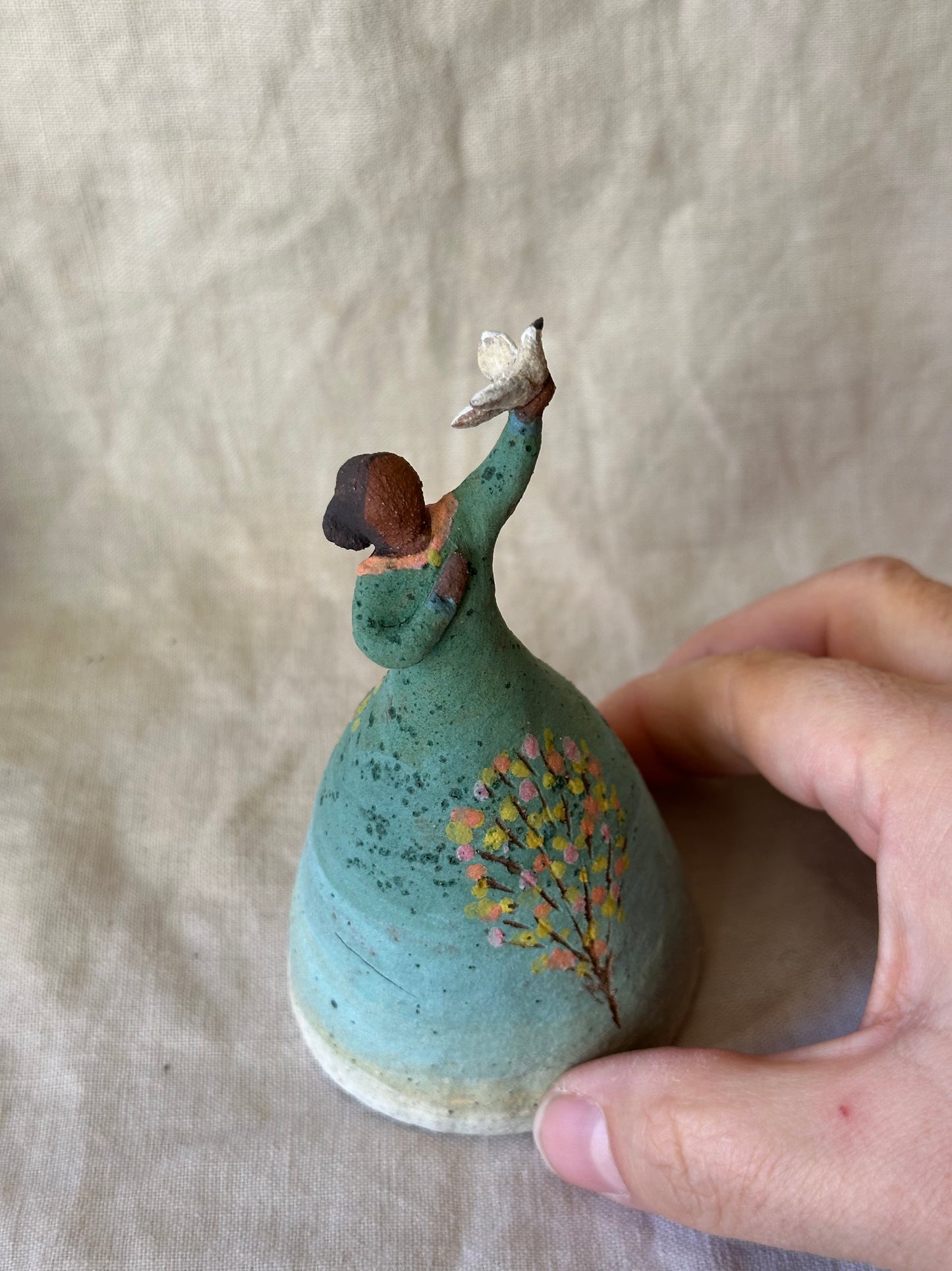 Dancer bell - Green cobalt dress with bird