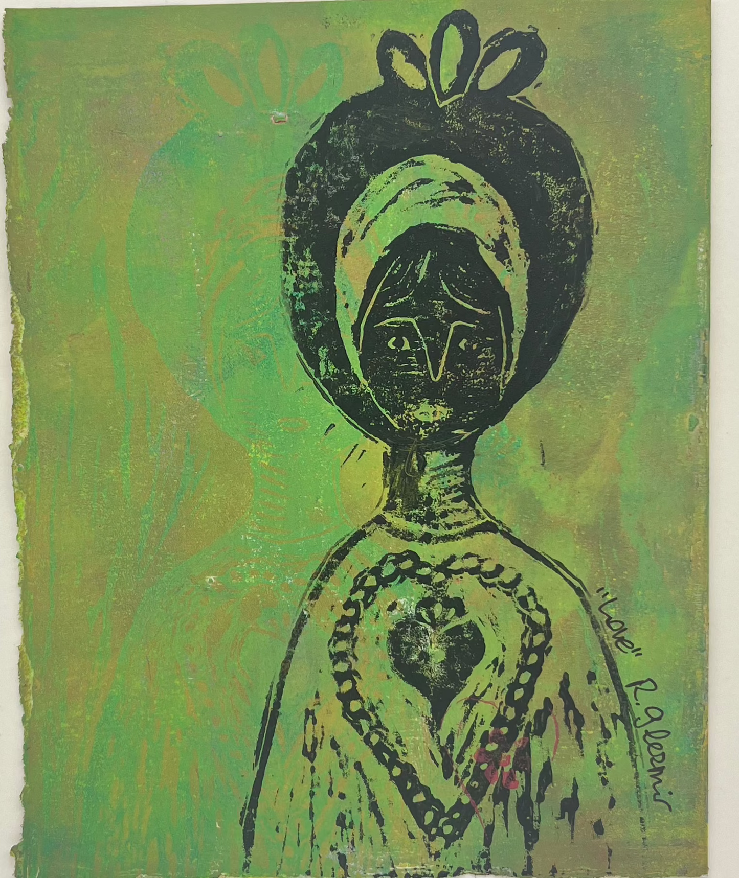 "Love" - Linocut Print 5x7