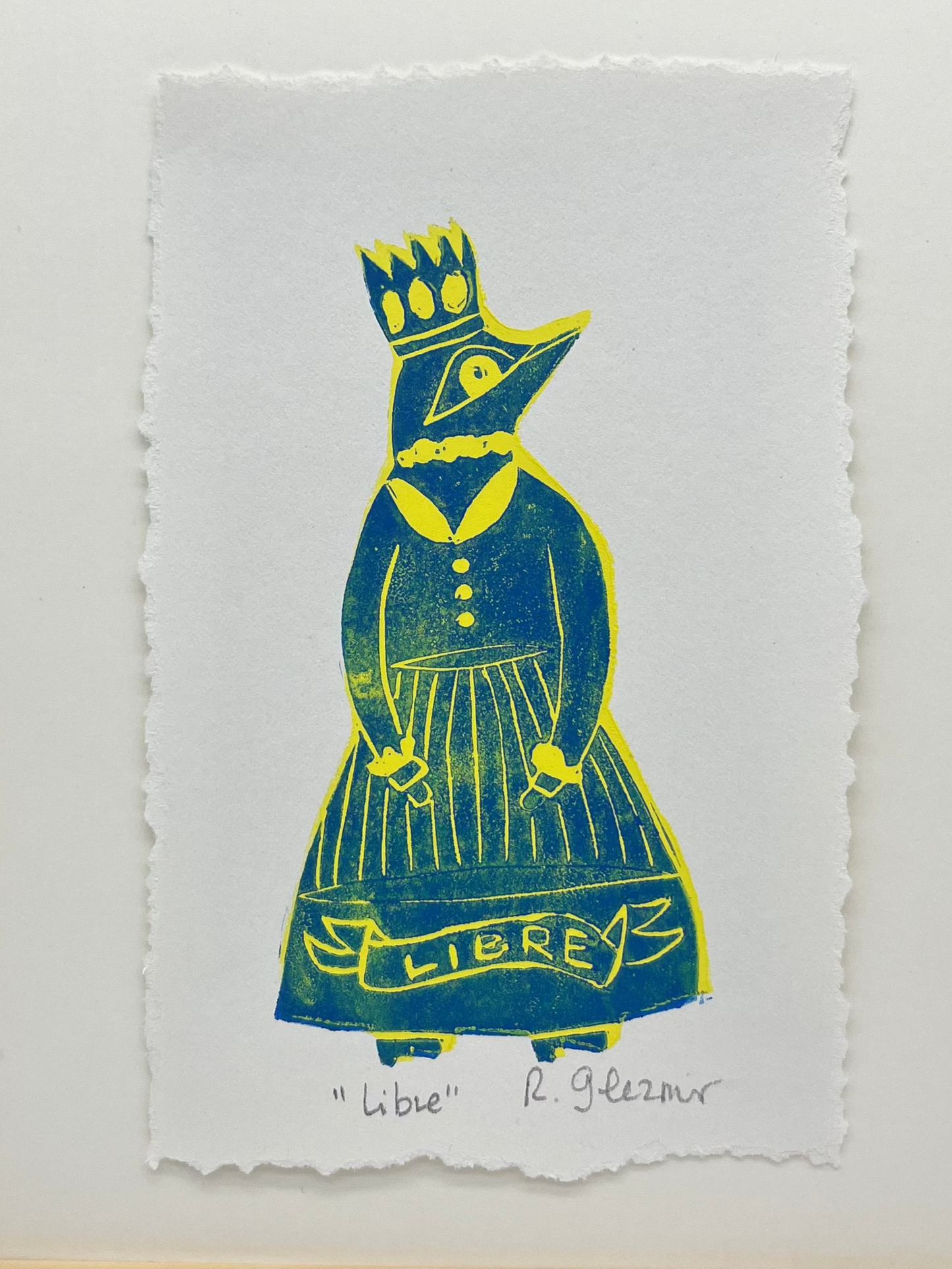 "Libre" - Linocut Print 5x7