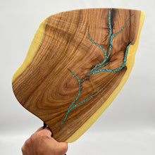 Load image into Gallery viewer, Mesquite cutting board with Kingman turquoise
