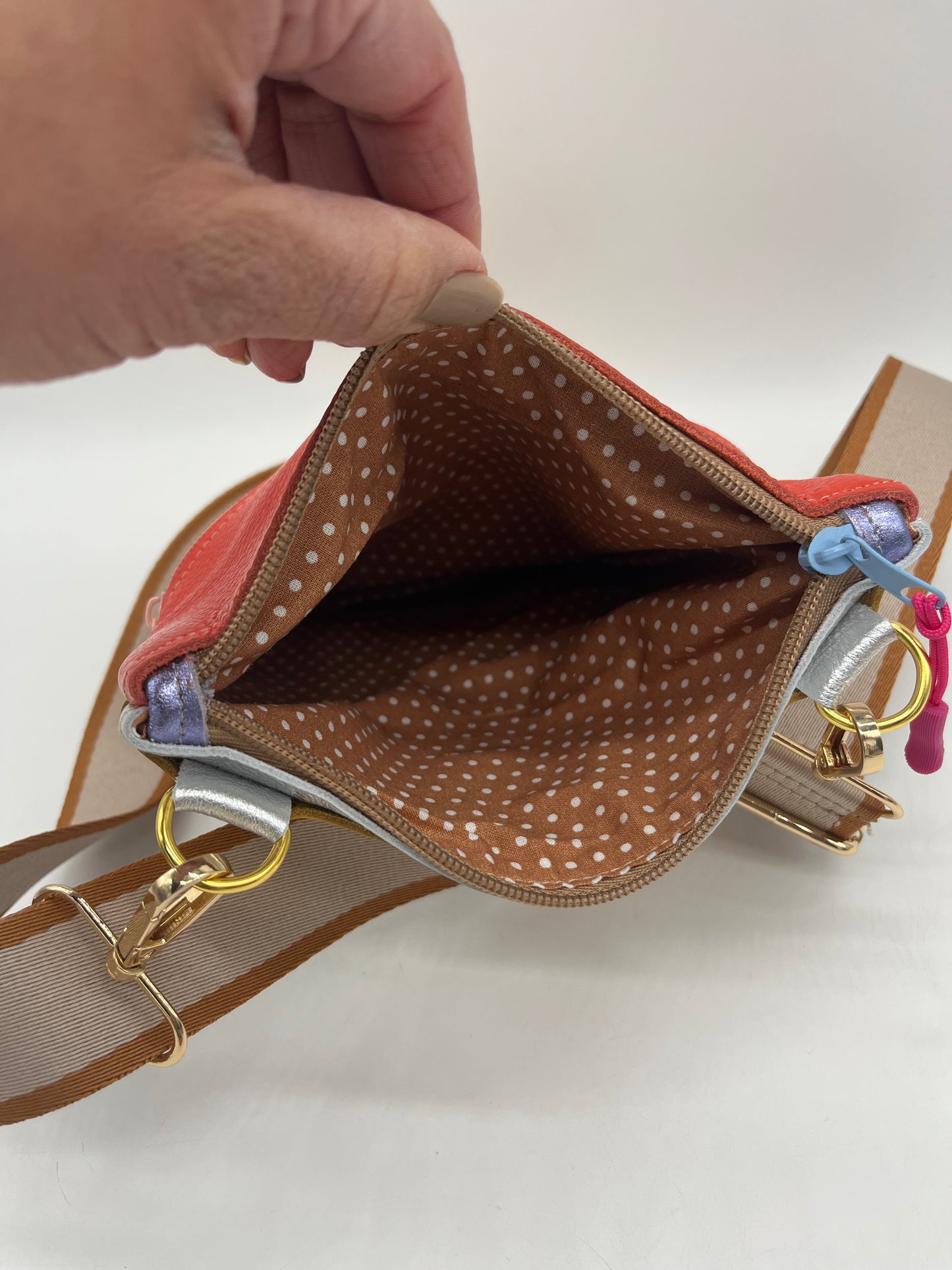 Small Crossbody Bag ~ multicolor ~ tan zip