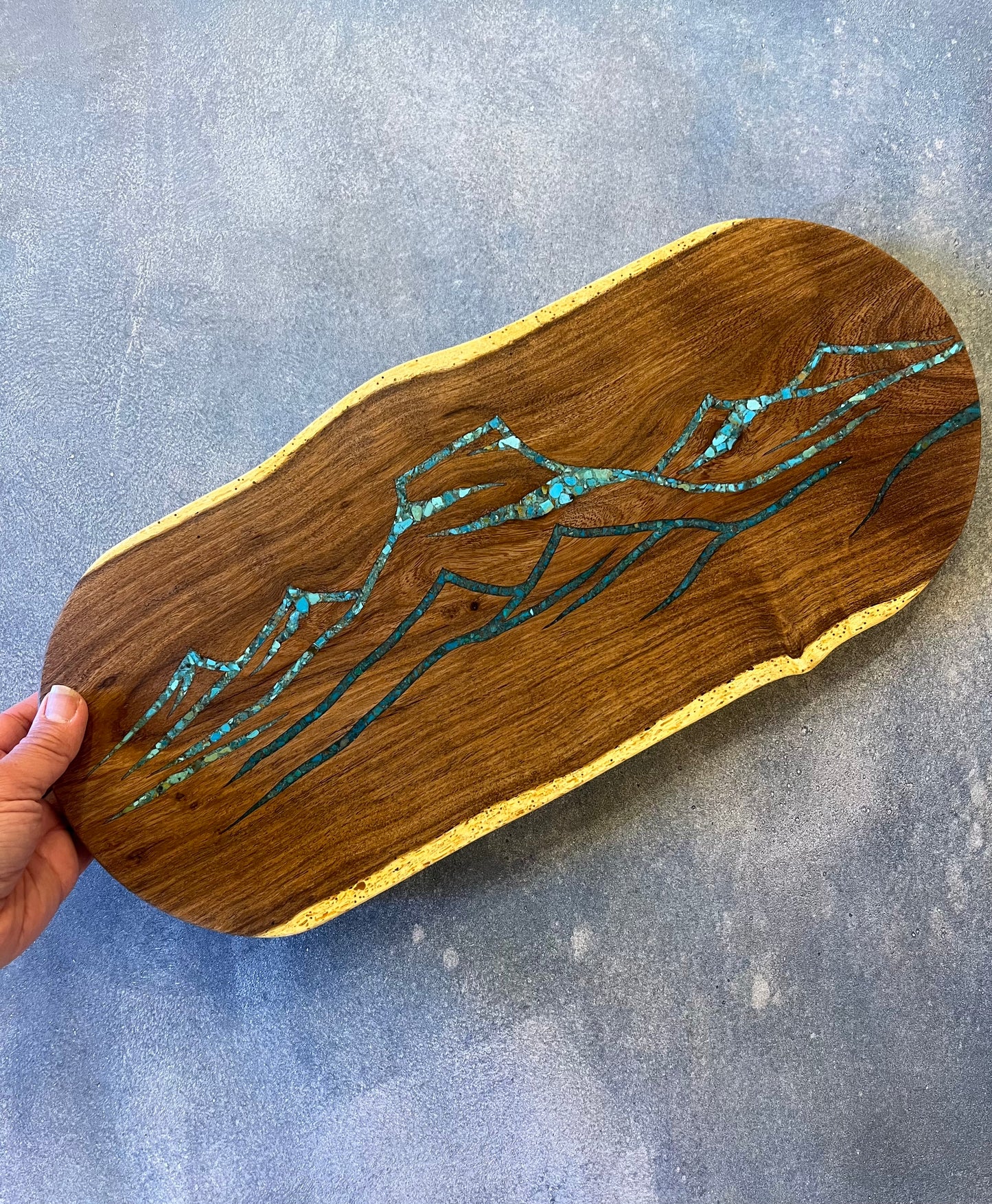 Cutting board with Kingman and Peruvian Turquoise