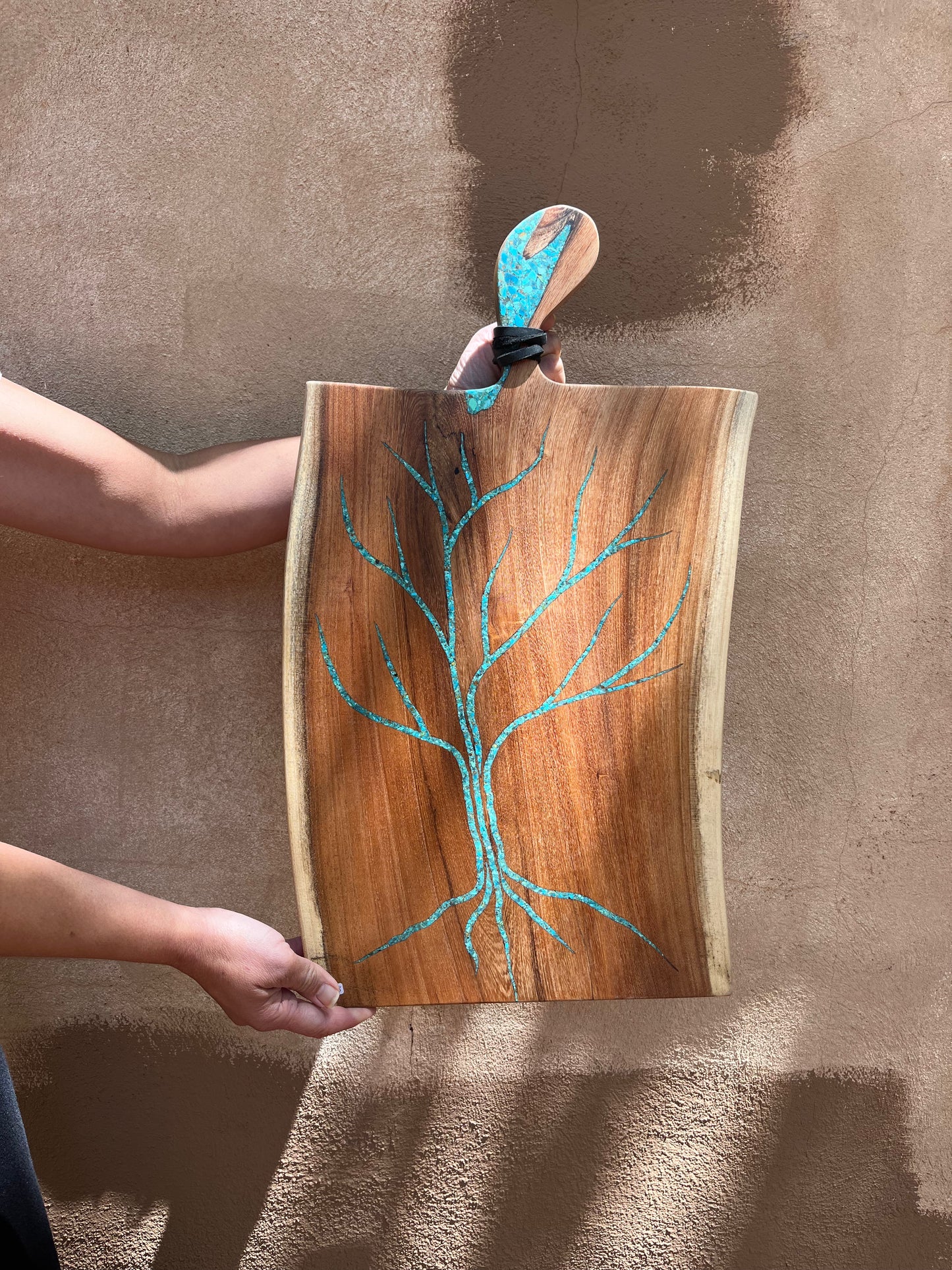 Cutting board with handle ~ Kingman turquoise