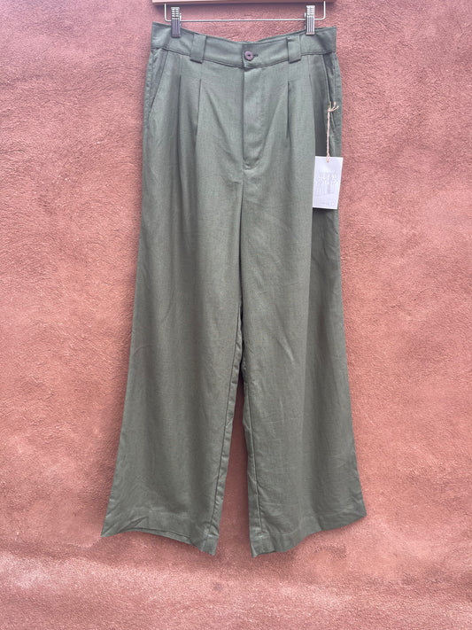 Wide Leg Pants - Olive Linen