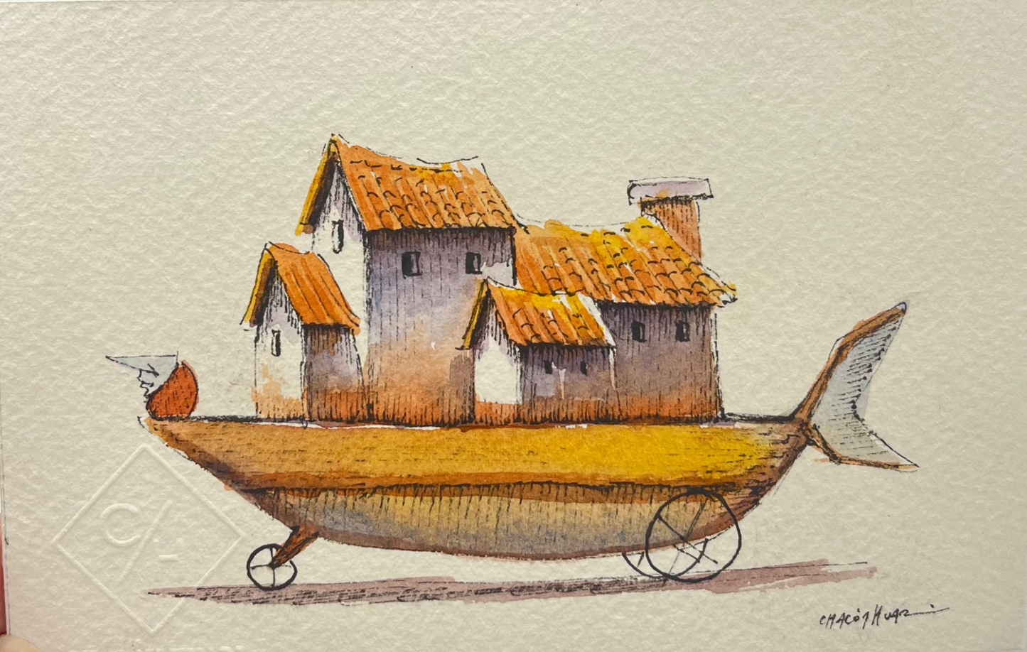 Small Migrantes - Original mixed media - 6 x 8 framed