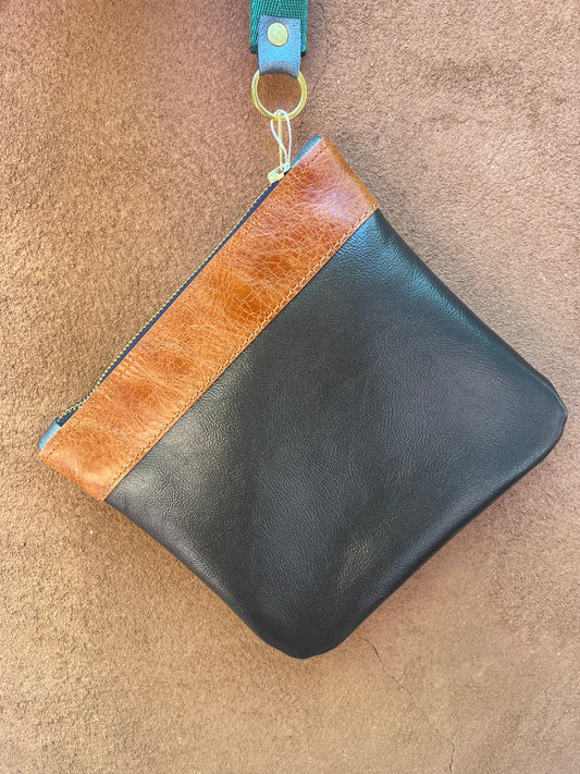 Square Leather Wristlet ~ two tone