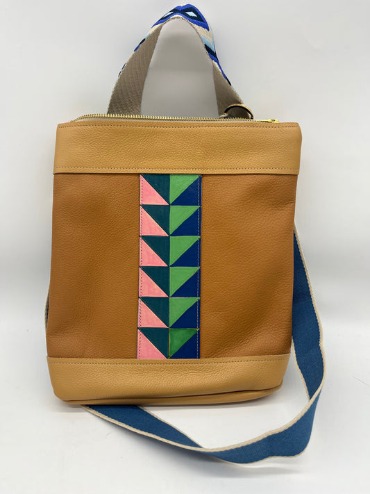 Crossbody Bag with arm strap - Camel and Blue - one of a kind