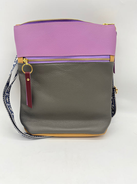 Crossbody Bag - large - purple and grey