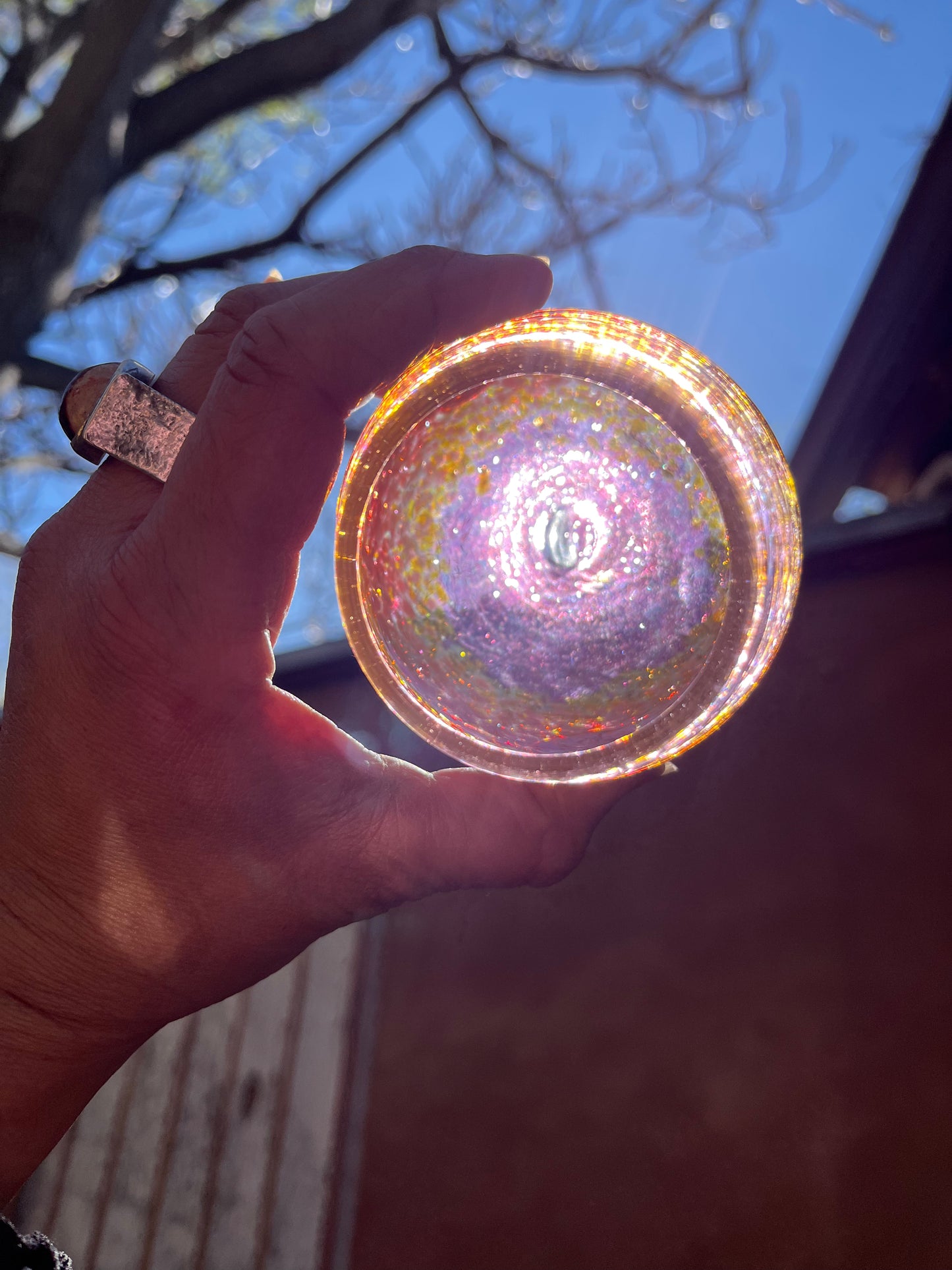 Steamless wine glass ~ Fuschia + Iris Amber ~ Blown glass