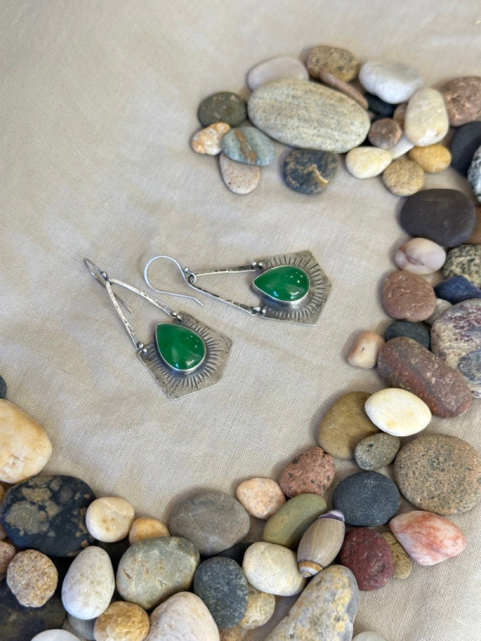 Serpentine dangle earrings - sterling silver