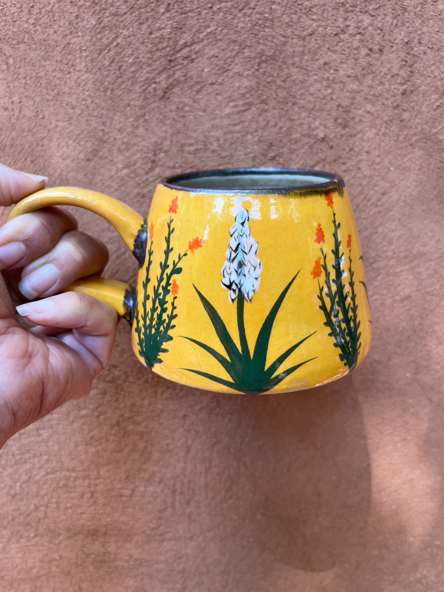 Stoneware mugs ~ hanpainted Yucca and cholla~ 3 colors