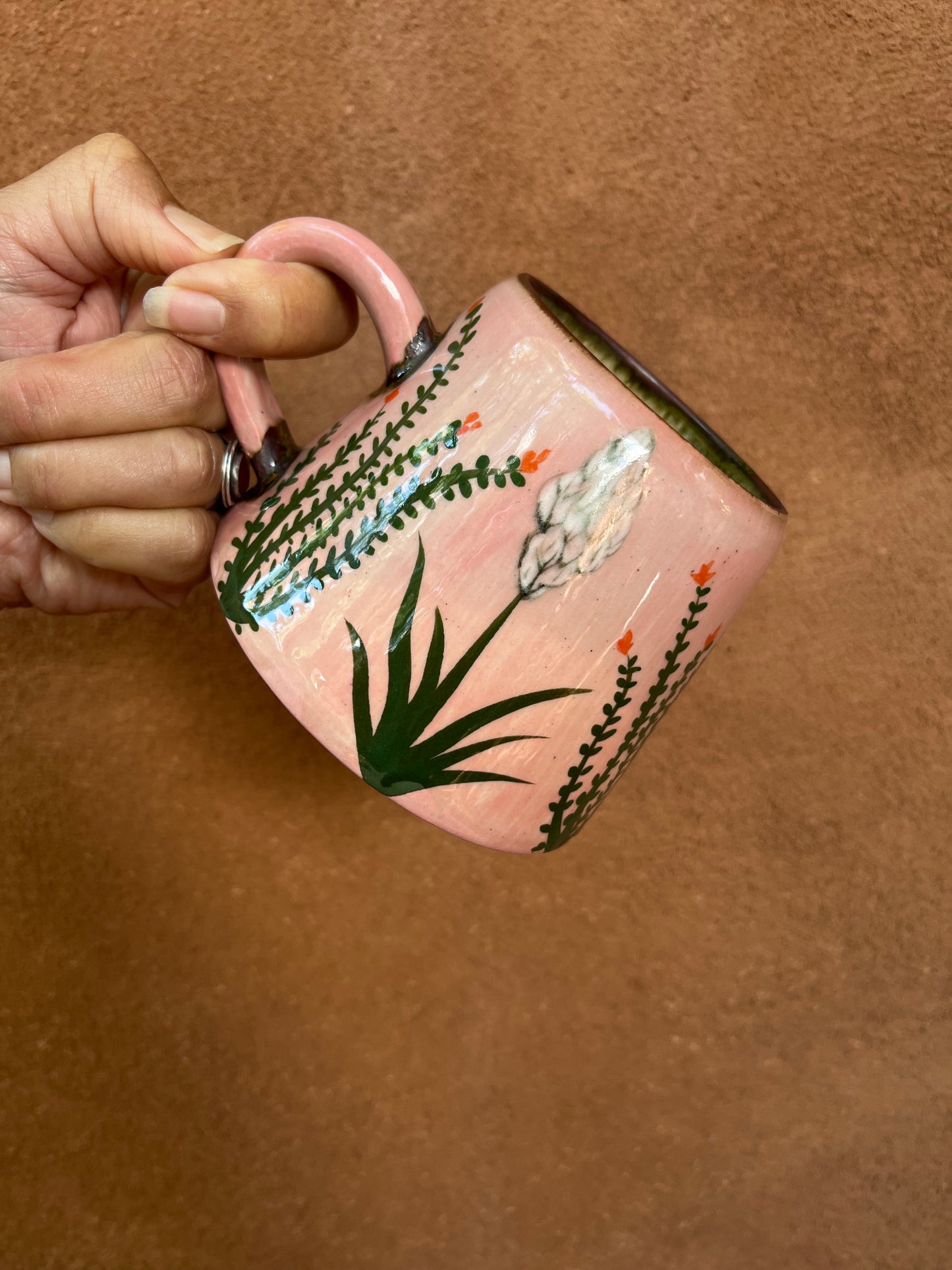 Stoneware mugs ~ hanpainted Yucca and cholla~ 3 colors