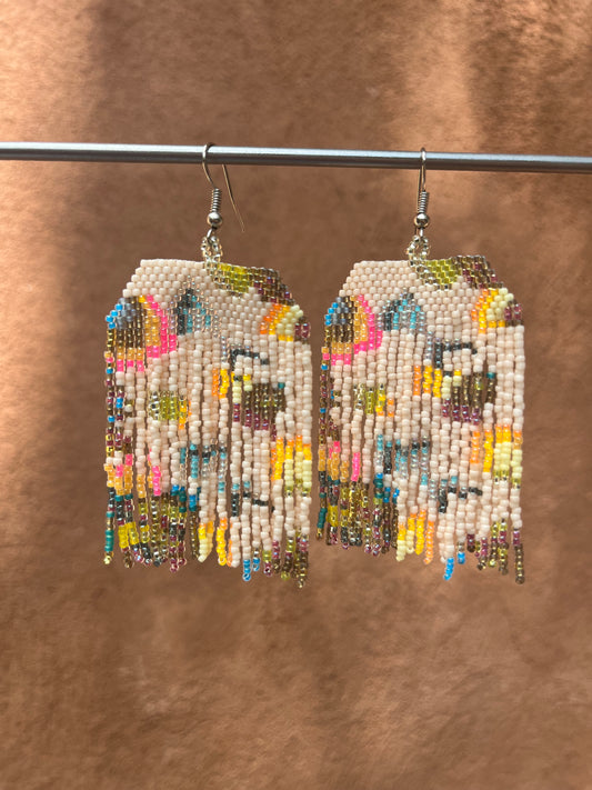 Beaded Fringe Earrings ~ multicolor