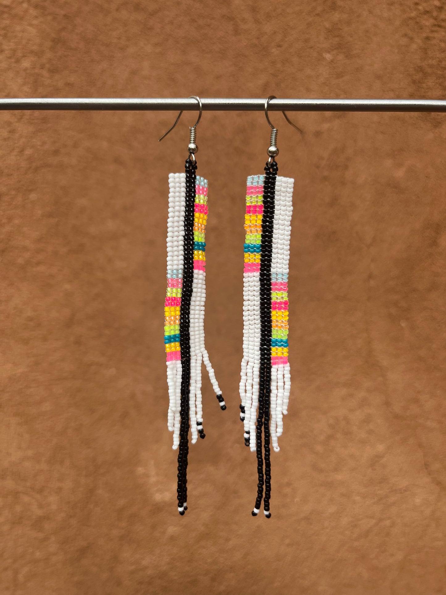 Beaded Fringe Earrings ~ White Multicolored earrings