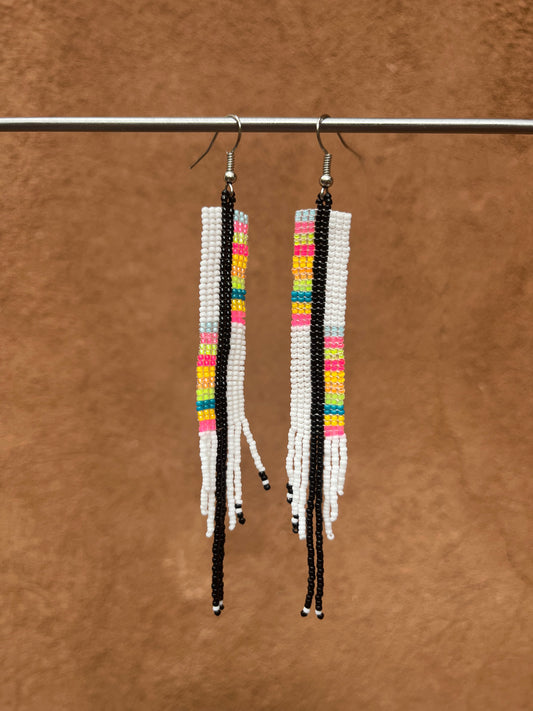 Beaded Fringe Earrings ~ White Multicolored earrings