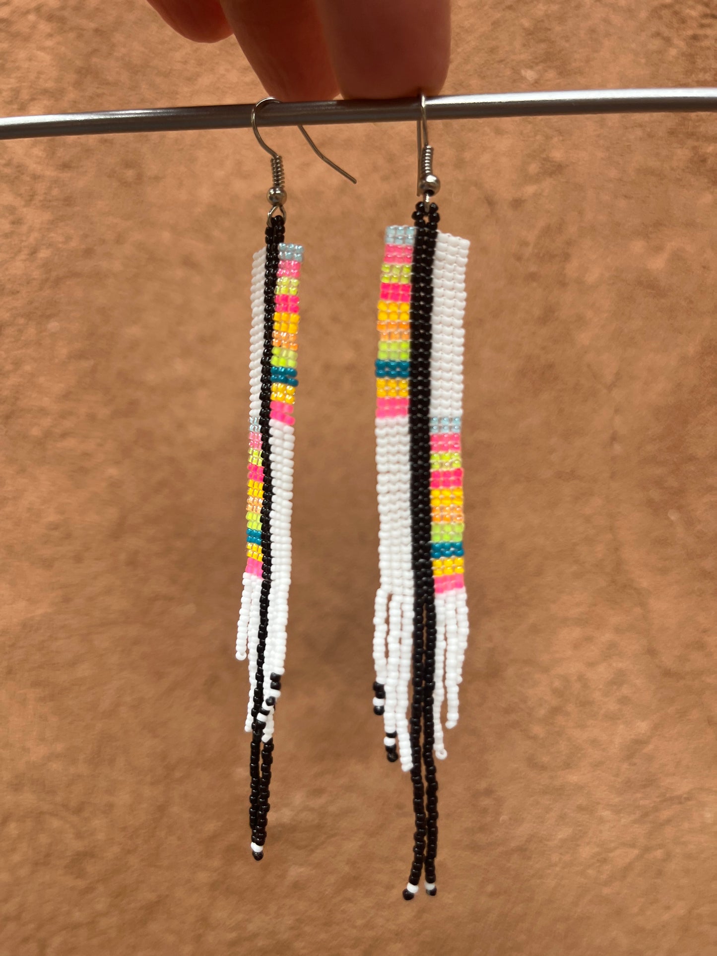 Beaded Fringe Earrings ~ White Multicolored earrings