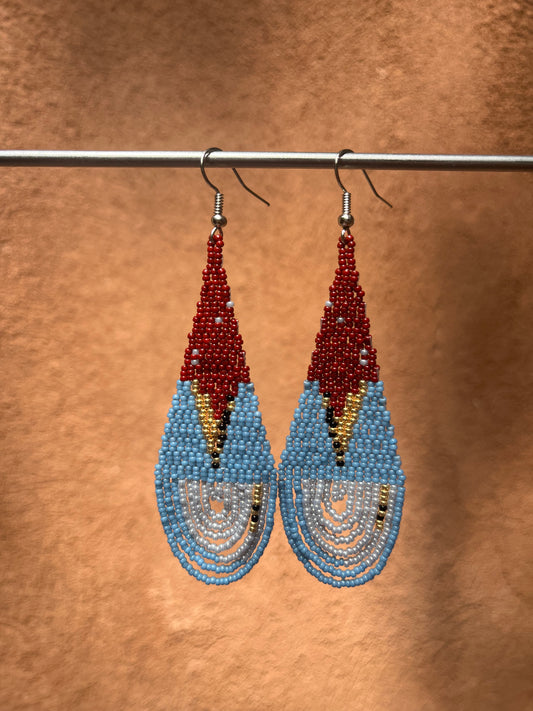 Beaded Fringe Earrings ~ reddish and blue