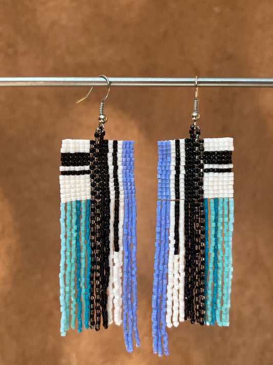 Beaded Fringe Earrings ~ Blues