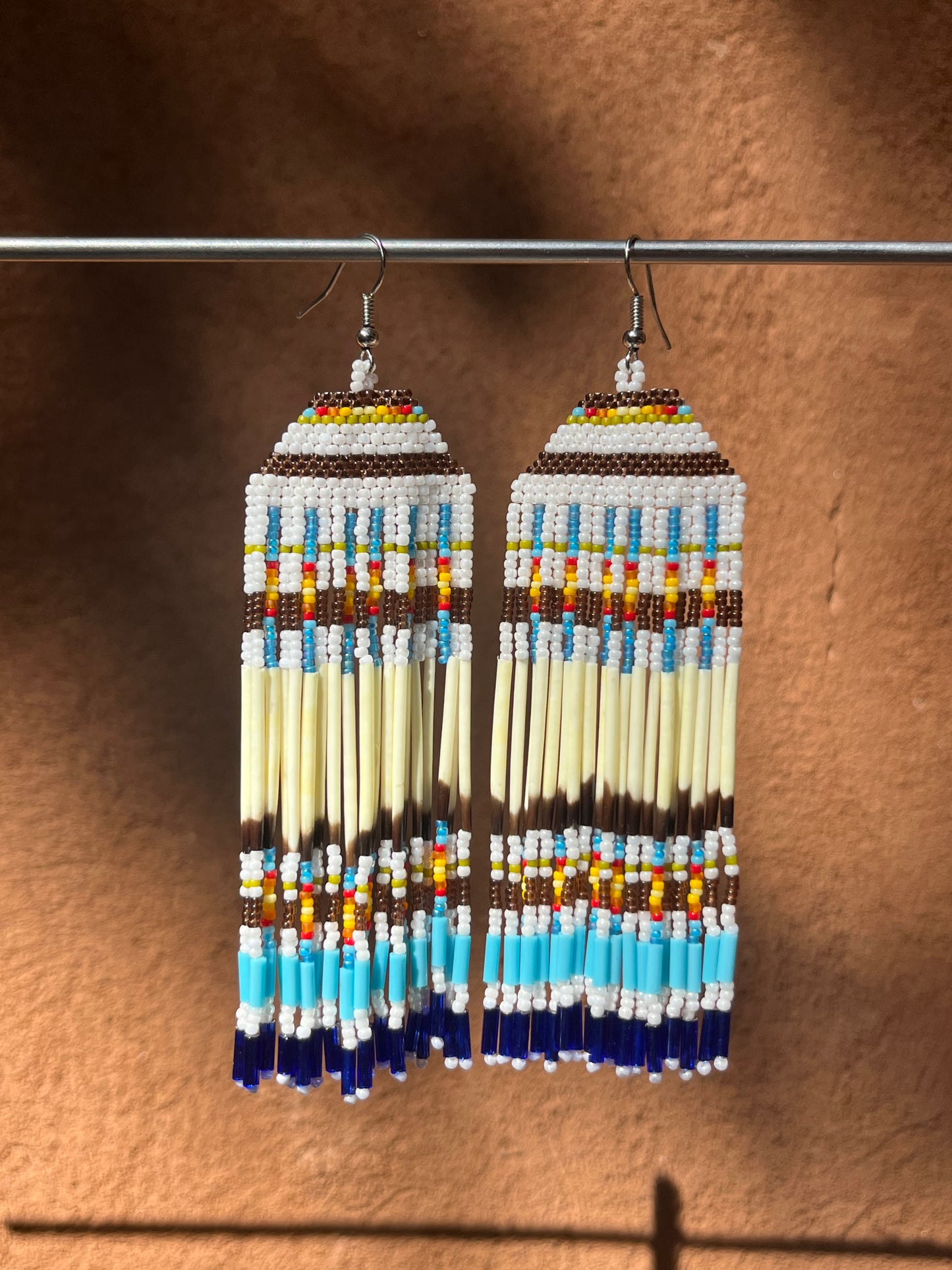 Beaded Fringe Earrings ~ Multicolored ~ porcupine quills