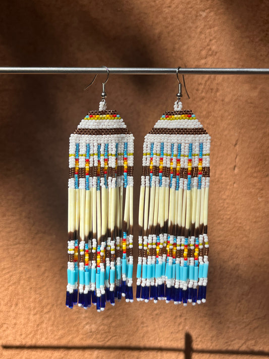 Beaded Fringe Earrings ~ Multicolored ~ porcupine quills