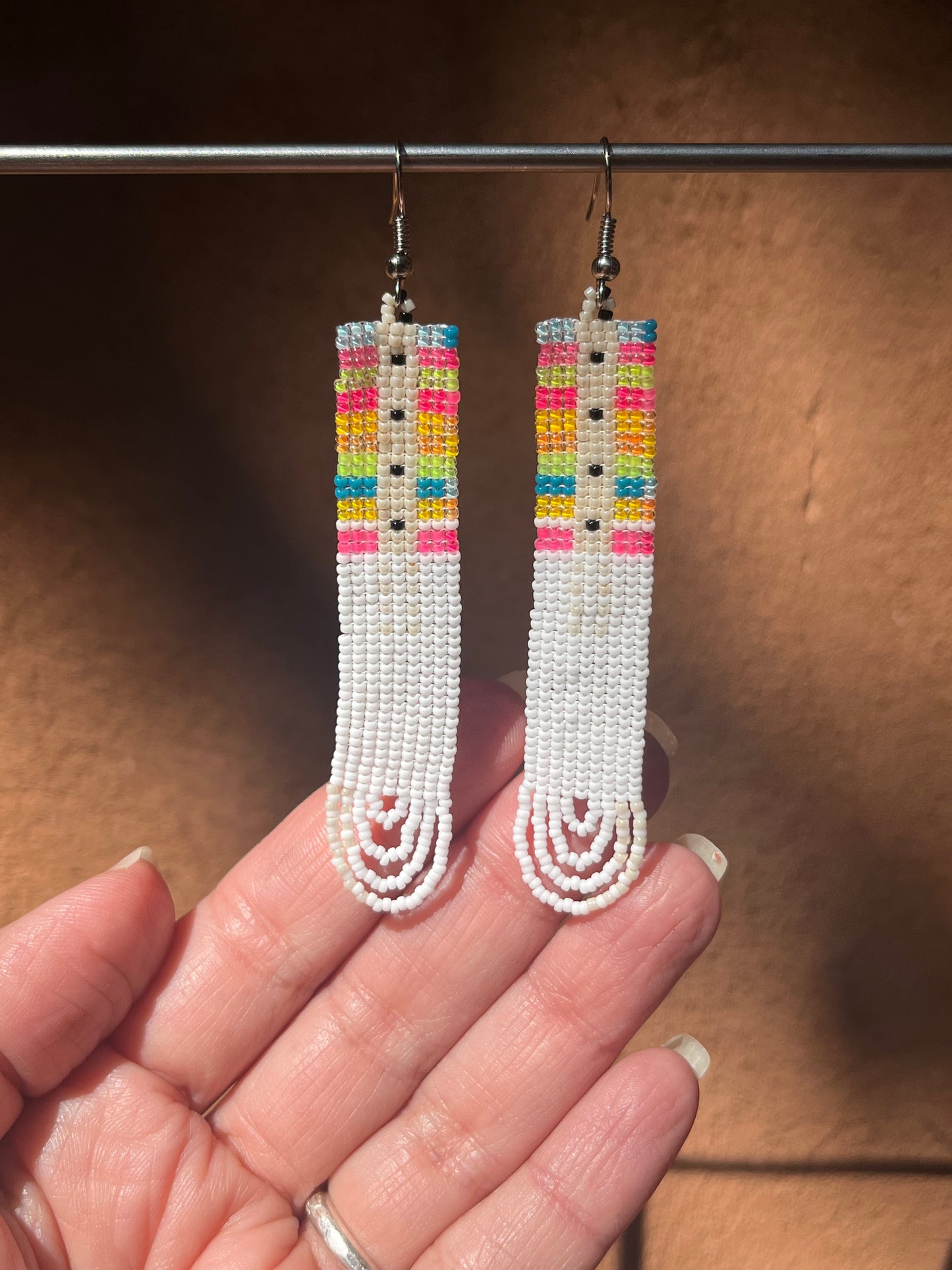 Beaded Fringe Earrings ~ Multicolored and white