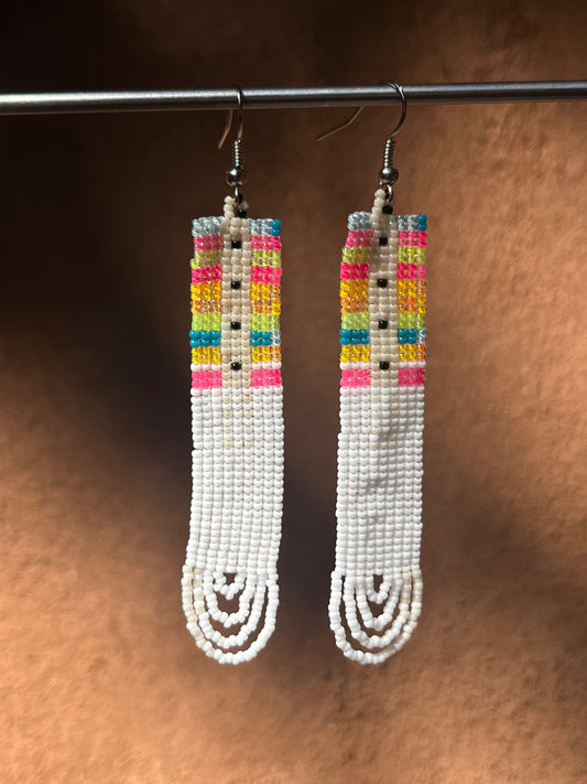 Beaded Fringe Earrings ~ Multicolored and white
