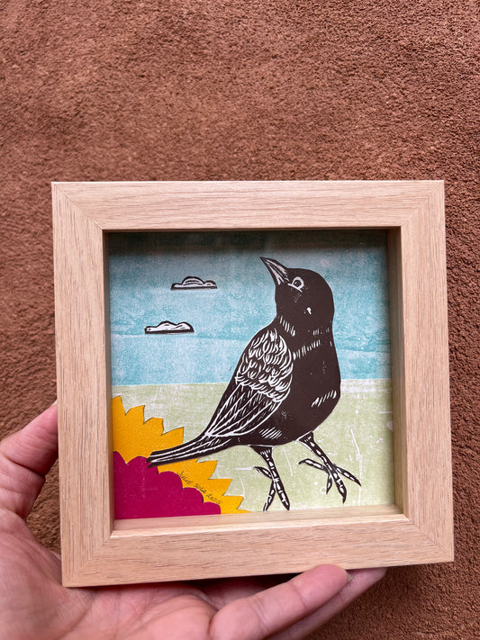 Shadow box ~ bird ~ pink and yellow