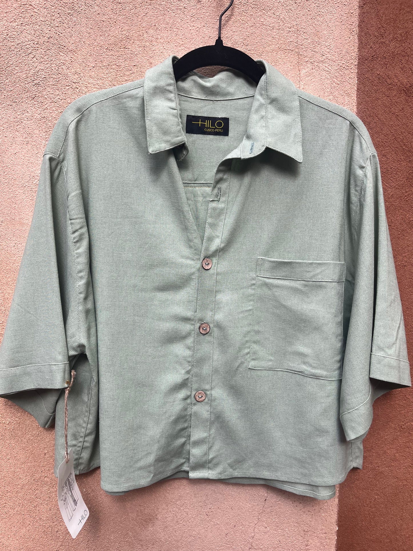 Boxy Cropped Shirt - Sage green linen