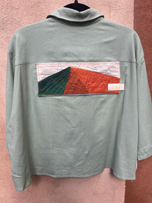 Boxy Cropped Shirt - Sage green linen