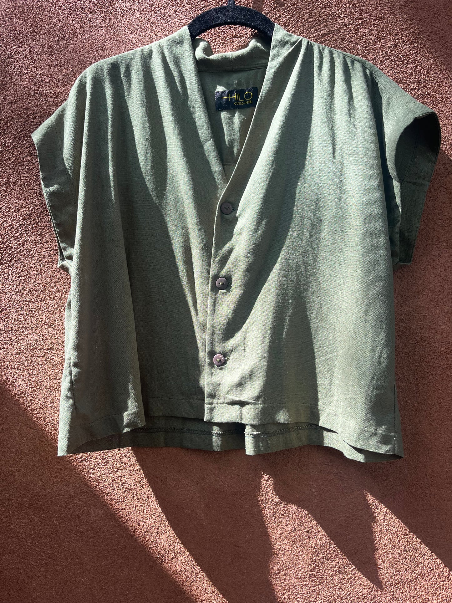 Boxy Cropped Shirt - Green linen