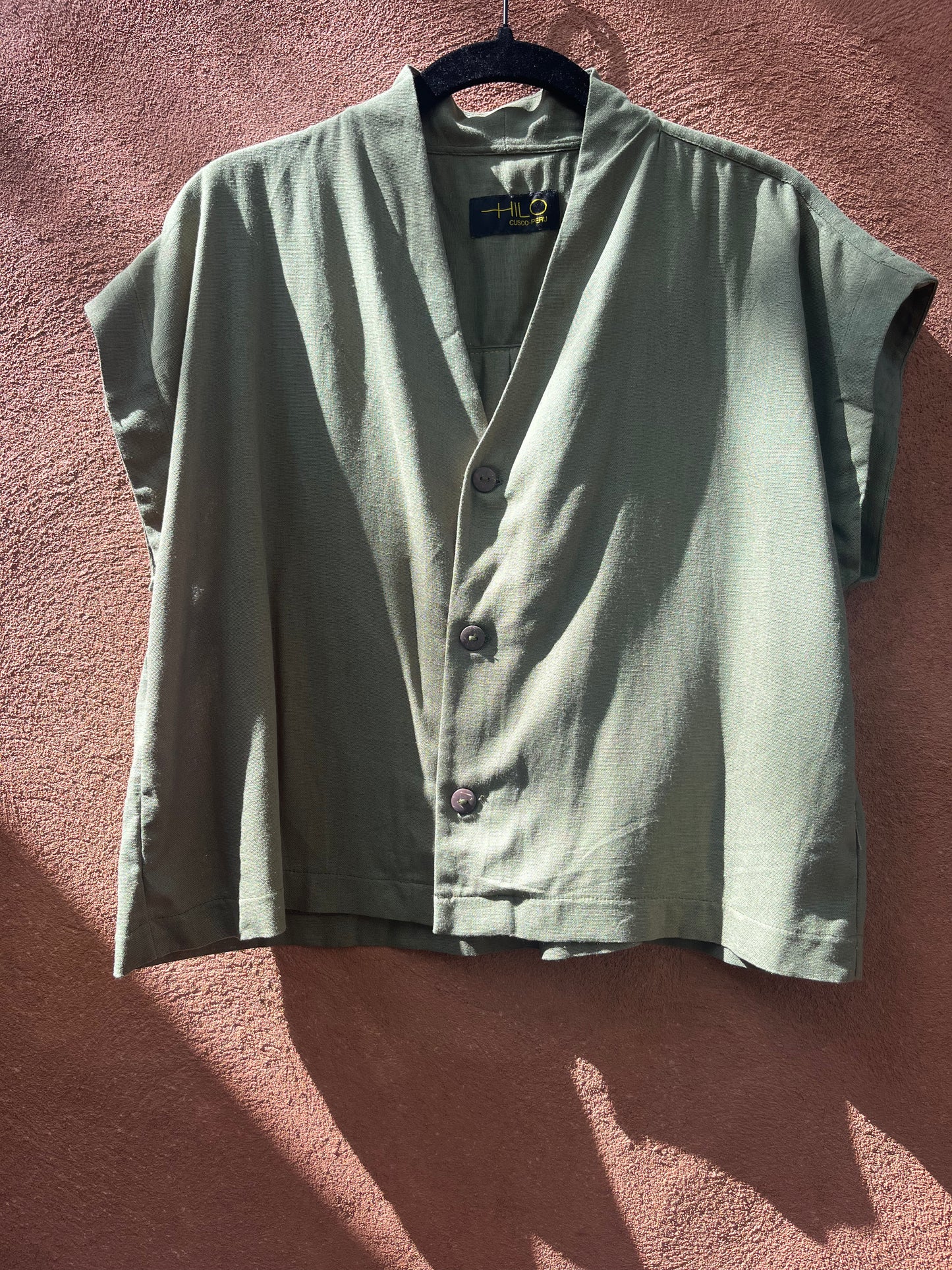 Boxy Cropped Shirt - Green linen