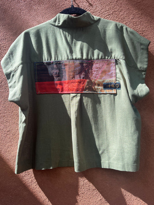 Boxy Cropped Shirt - Green linen