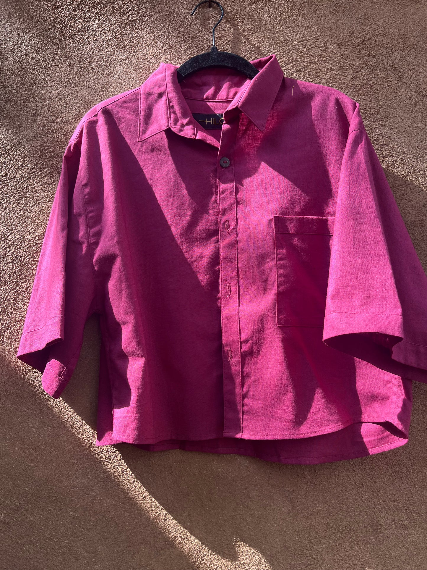 Boxy Cropped Shirt - Maroon Linen