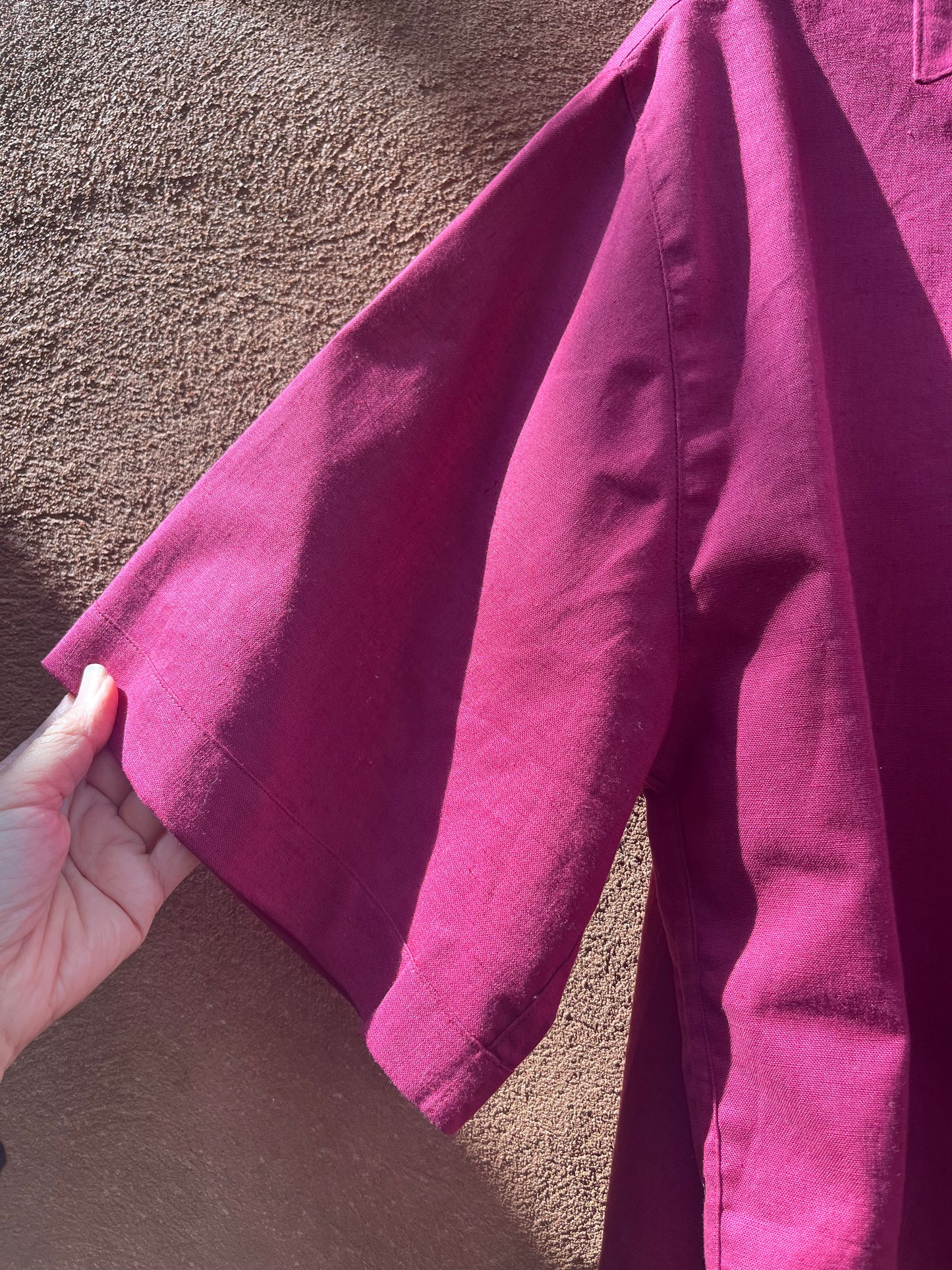 Boxy Cropped Shirt - Maroon Linen